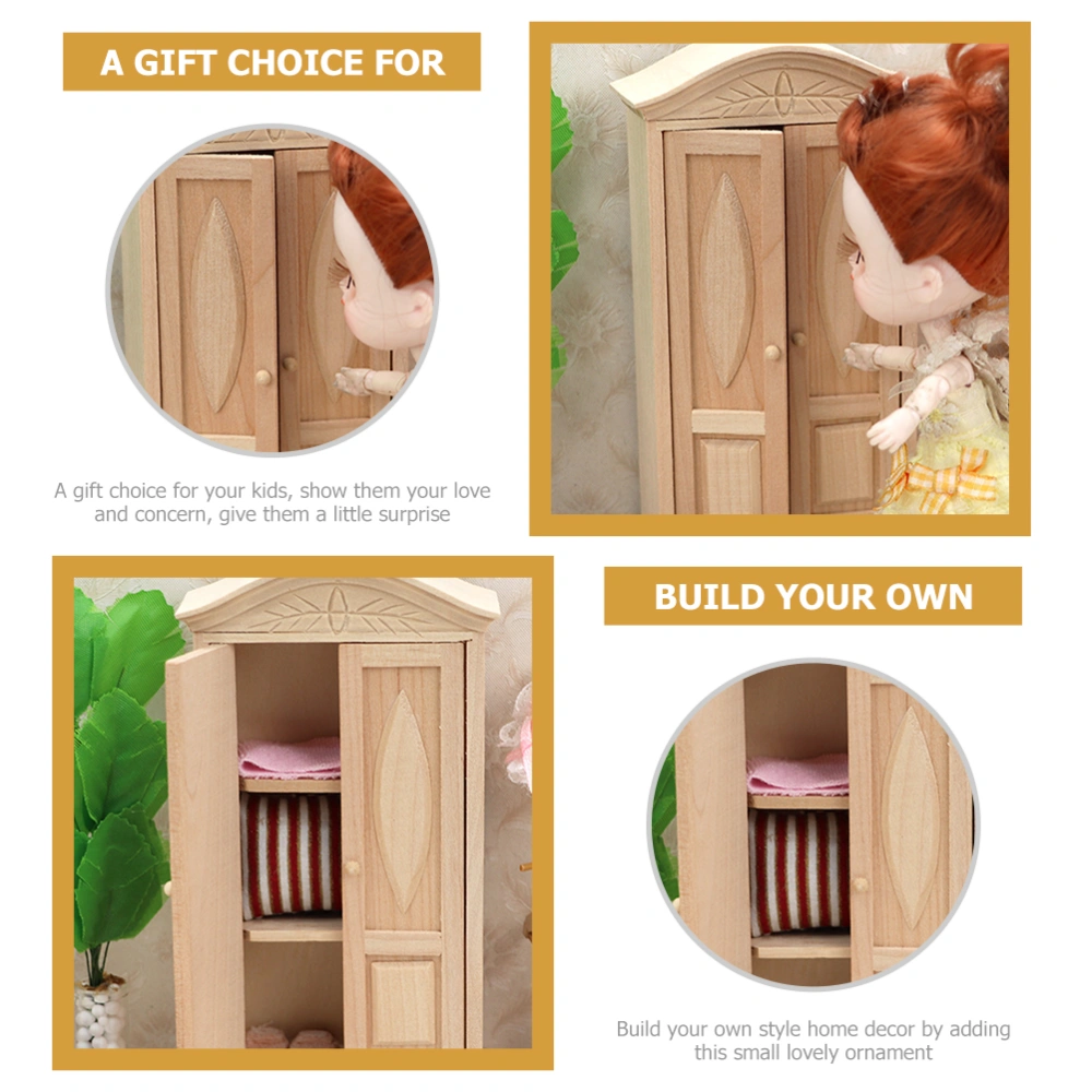 Miniature Wood Wardrobe Carving Closet Ornament Decoration Kids Toy Gift