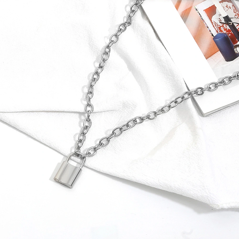 2pcs Vintage Lock Pendant Necklace Fashion Simple Creative Necklace Jewelry Sweater Chain for Women (Silver)