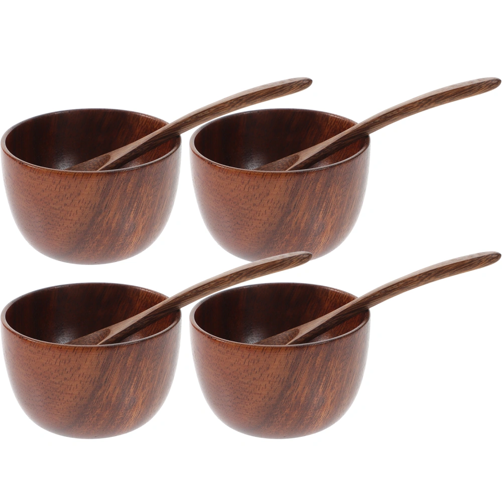 1 Set of Wooden Food Bowls Multi-function Serving Spoons Household Dinner Bowls