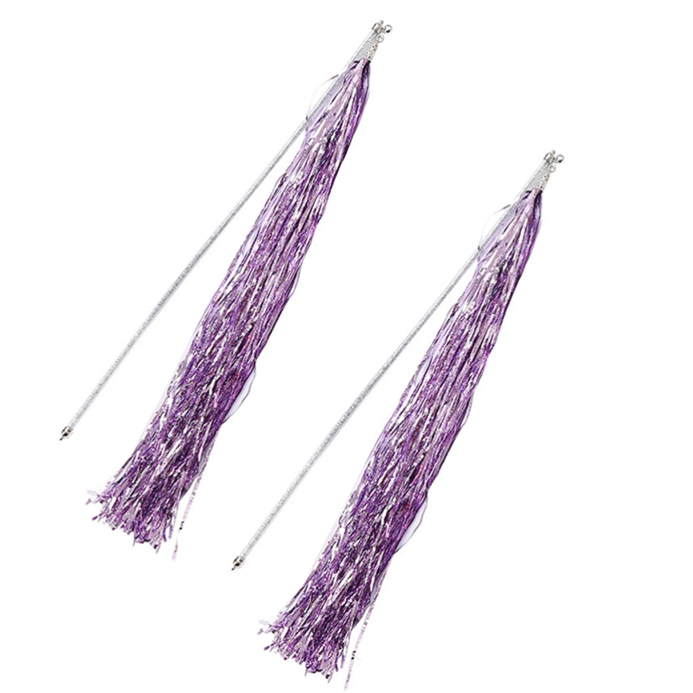 2 Pcs Plastic Handle Cat Teaser Cat Flirting Stick Toys Pet Supplies Long Colorful Tassel Ribbon Cat Teasing Toy for Home Interactive Playing (Purple)