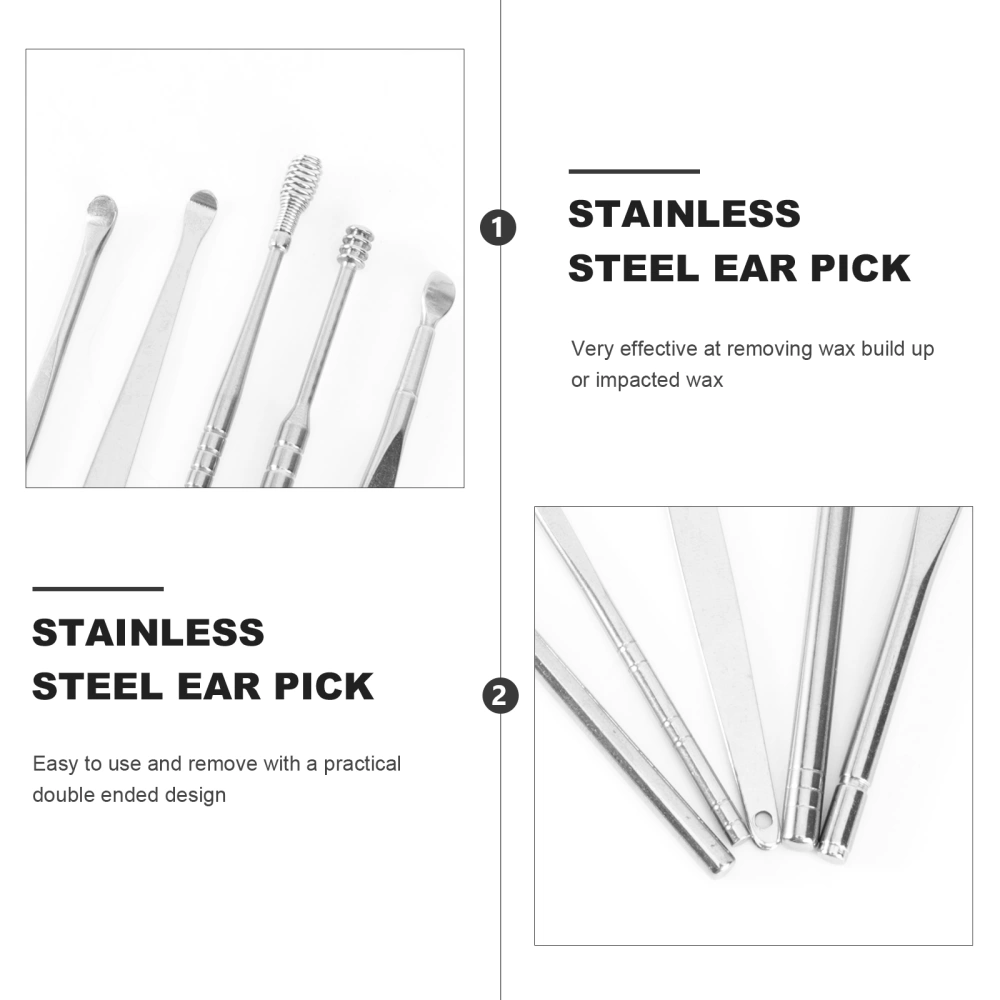 5PCS Ear Wax Pick Cleaner Remover Tool Curette Ear Scoop Spoon Carbon Steel Wax Curette Individual Health Care