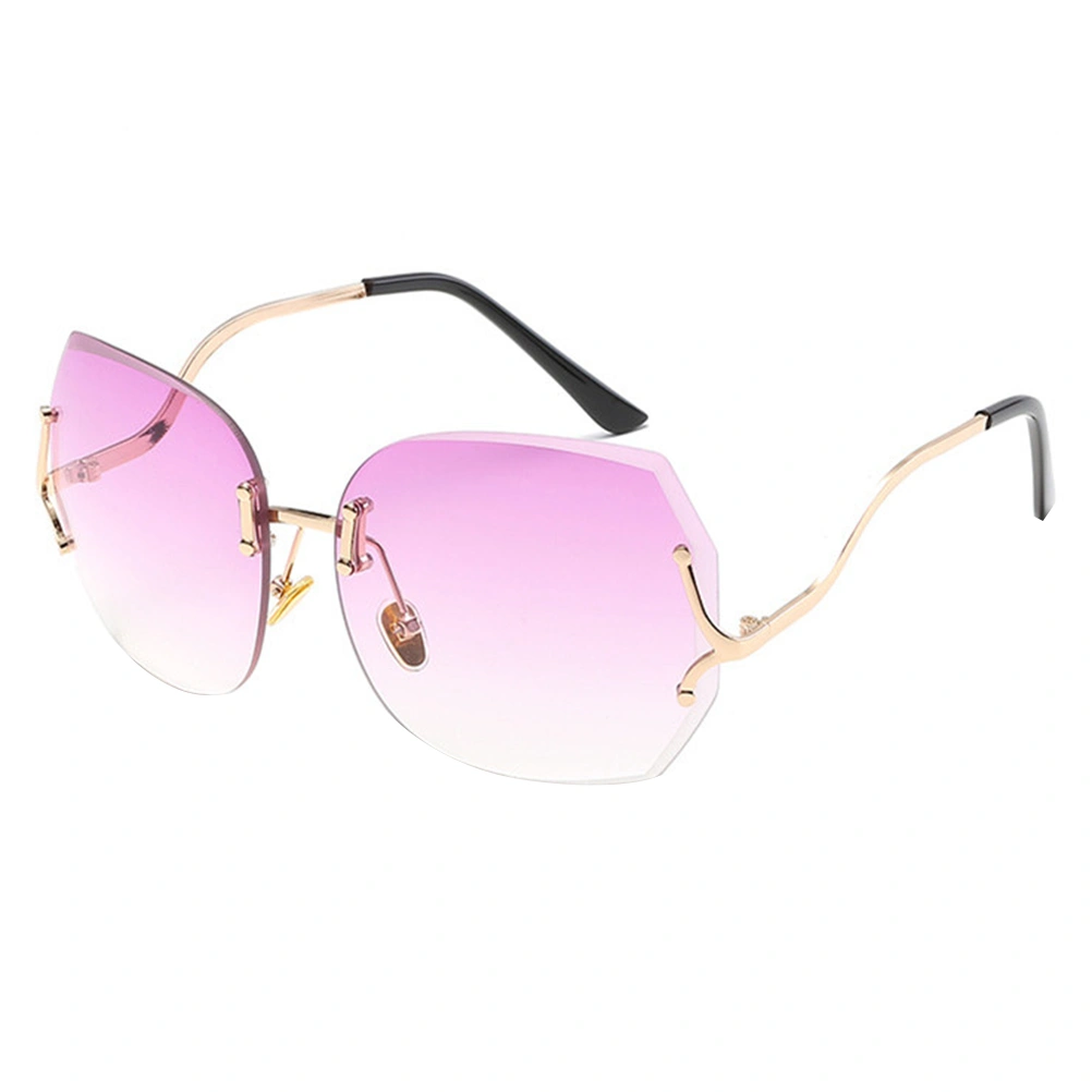 Chic Trimming Rimless Large Frameless Fashion Sunglasses (Gold Frame with Purple Lens)