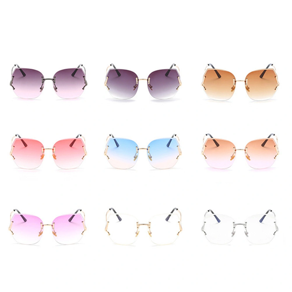 Chic Trimming Rimless Large Frameless Fashion Sunglasses (Gold Frame with Purple Lens)
