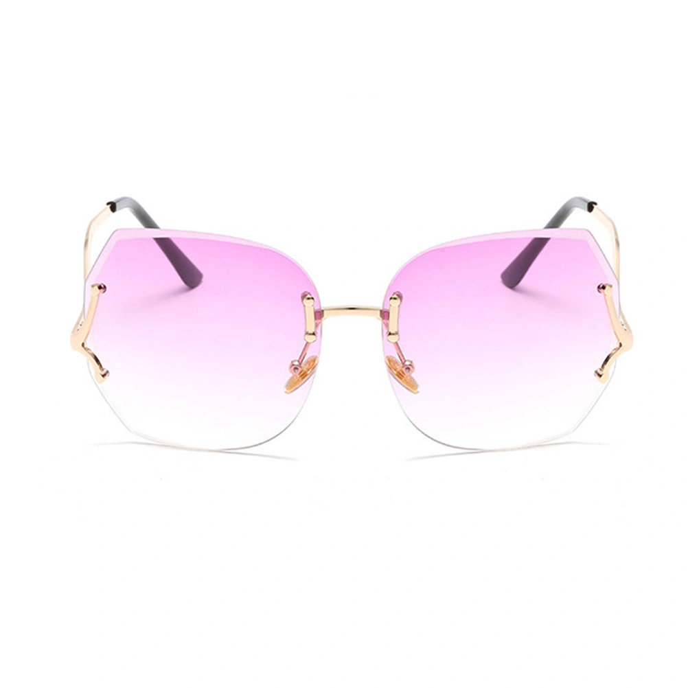Chic Trimming Rimless Large Frameless Fashion Sunglasses (Gold Frame with Purple Lens)