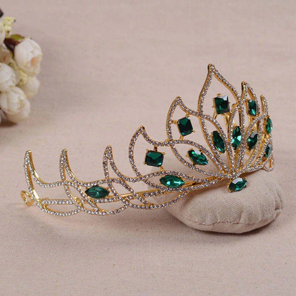 Magnificent European-style Bridal Crown Noble Artificial Crystal Crown with Rhinestone for Women Wedding Pageant Hair Jewelry Accessories(Imitation 18K Gold + Imitation Olive Green Crystal)