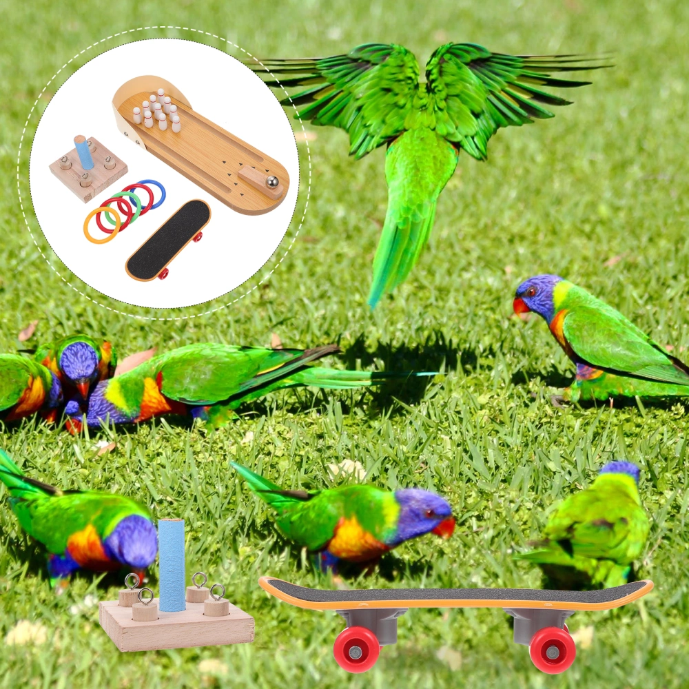 1 Set Parrot Toy Bird Funny Training Entertainment Toy Bowling Skateboard Toy