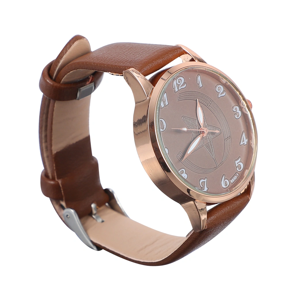 1pc Fashionable Women Wristwatch Concise Five-pointed Star Leather Watch