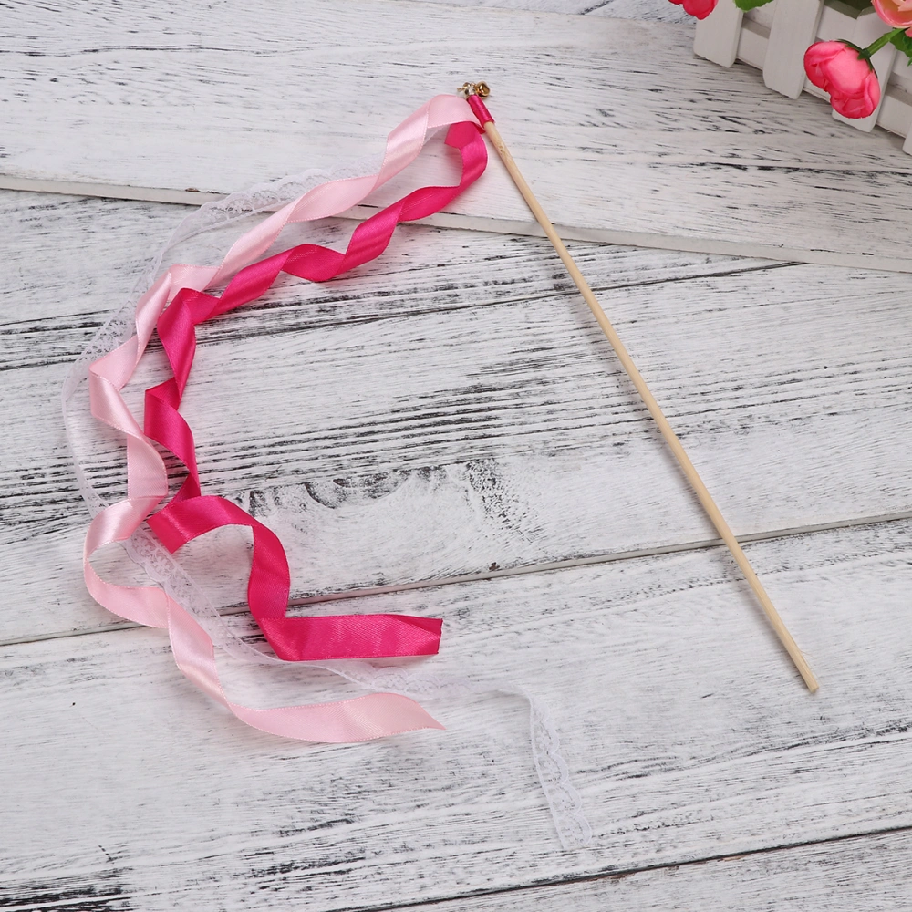 10Pcs Wedding Wands Ribbon Streamers with Bell Lace Fairy Stick Party Favors Supplies (Pink)