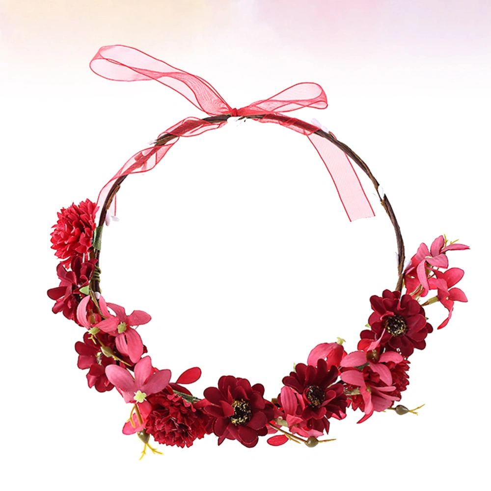 Artificial Daisy Headdress Sunflower Hair Beautiful Holiday Flower Hair Decor Beach Party Hair Decor (Red)