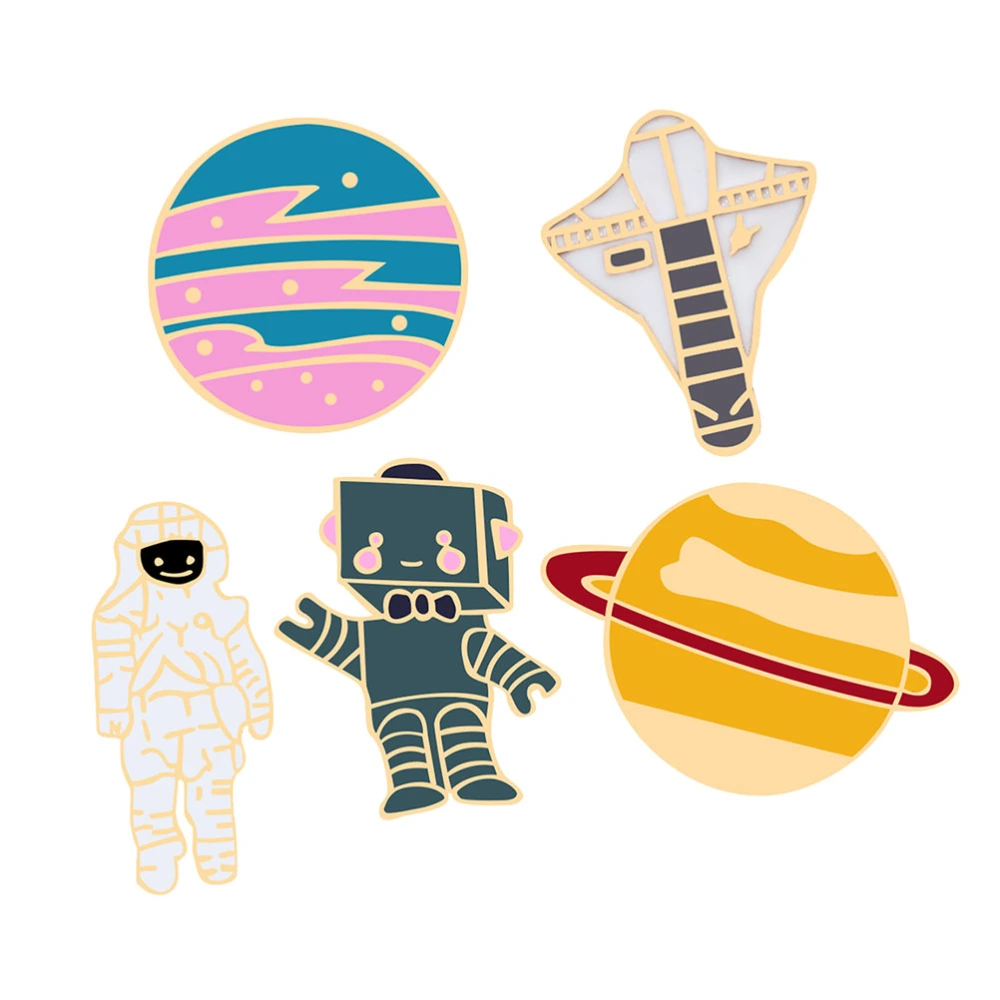 5 Pcs Funny Brooches Planetary Astronaut Spacecraft Boutonniere Dripping Oil Alloy Lapel Funny Clothes Badges Collar Corsage