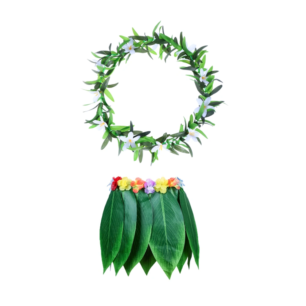 4Pcs Adults Hawaiian Grass Dance Skirt with Garland for Beach Luau Party Wearing Decoration(Green Garlands*2 + Green Grass Skirts*2)