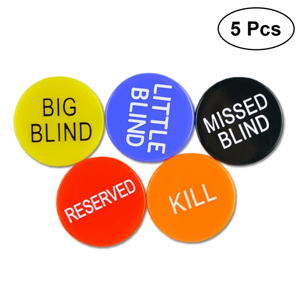 5pcs Little Blind, Big Blind, Missed Bling, Kill, Reserved Poker Buttons Poker Buck Chips Game for Poker Gambling Games