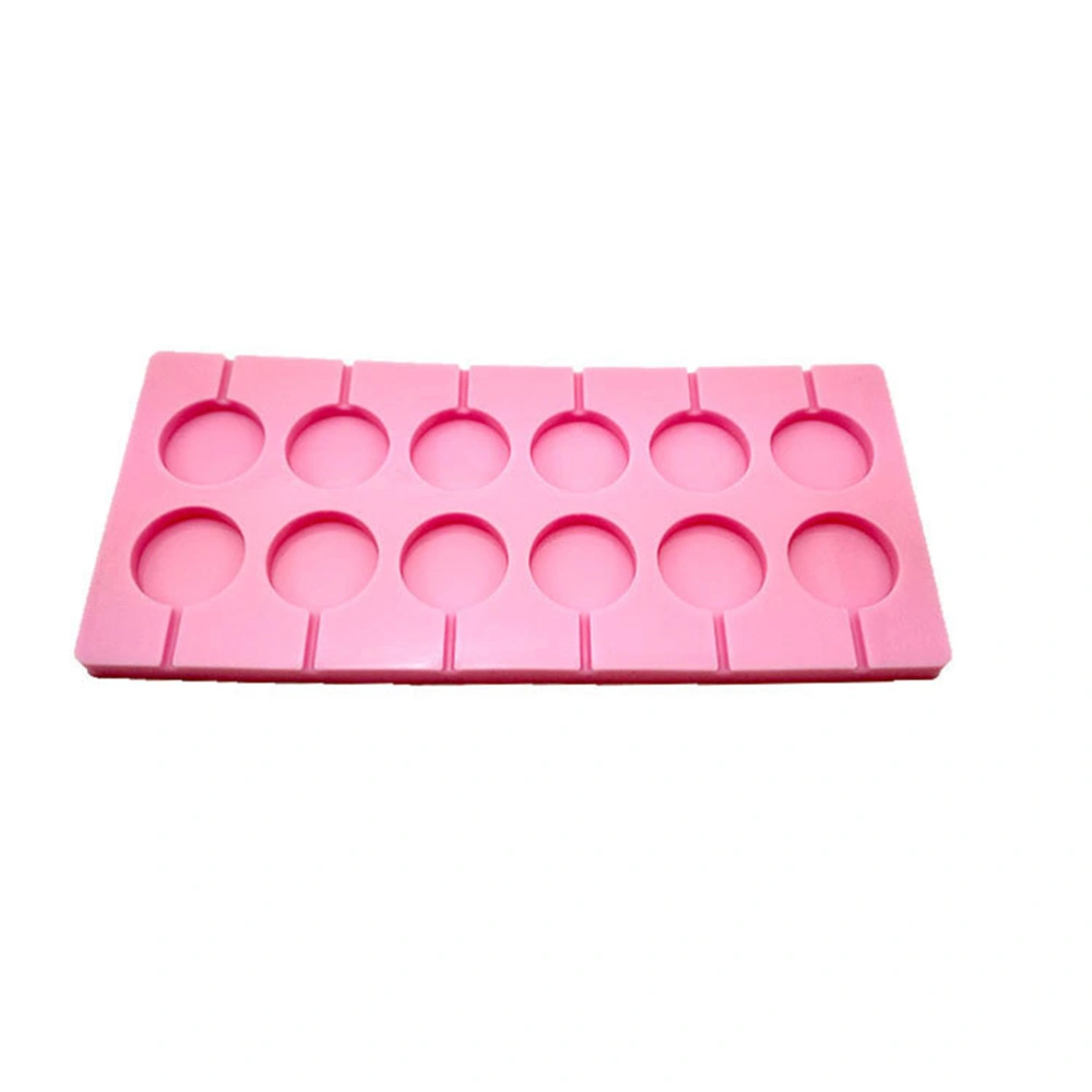 12-Capacity Chocolate Hard Candy Silicone Lollipop Molds with 12 count Lollypop Sucker Sticks for Halloween Christmas Parties - Round (Pink)