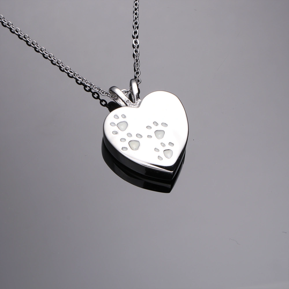 Heart Dog Claw Printed Pendant Cinerary Casket Chain for Girls Ladies Women White Drop Silver Hammer Cross Chain