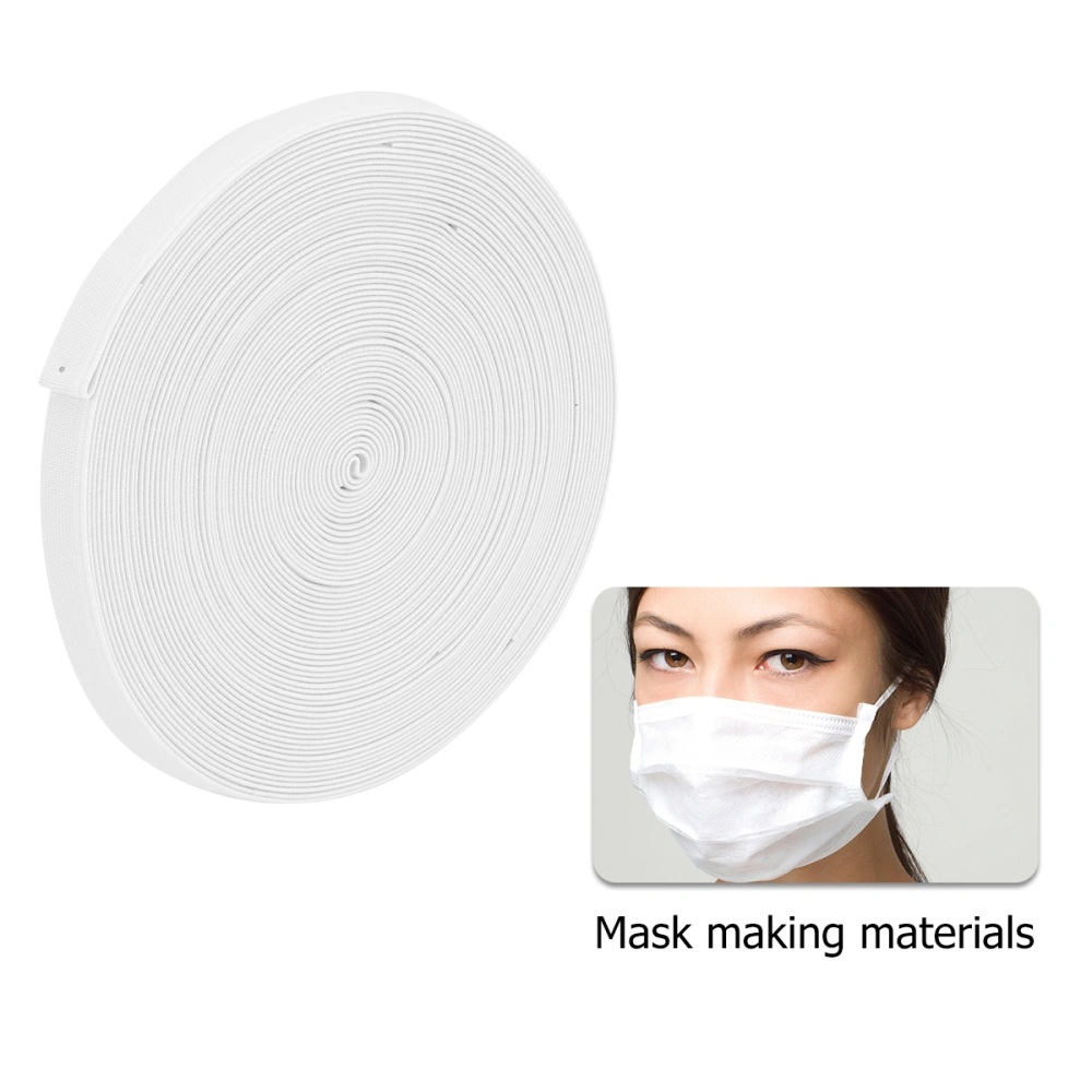 1 Roll 1.5cm Width 16m Length Elastic String Mask Rope Ear Hanging String Broadside Elastic Spool Mask Making Material for Home Factory Shop (White)