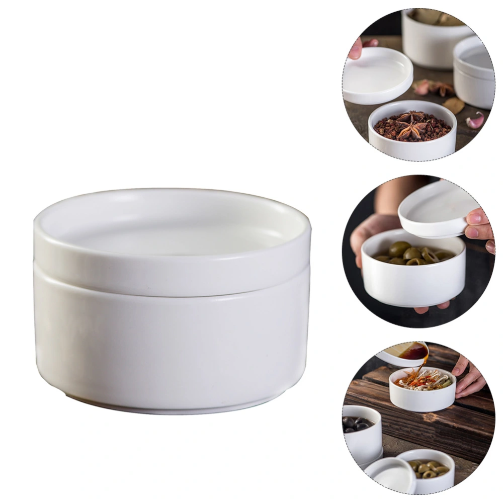 1 Pc Ceramic Steaming Bowl Practical Seasoning Bowl Sealed Can with Lid (White)