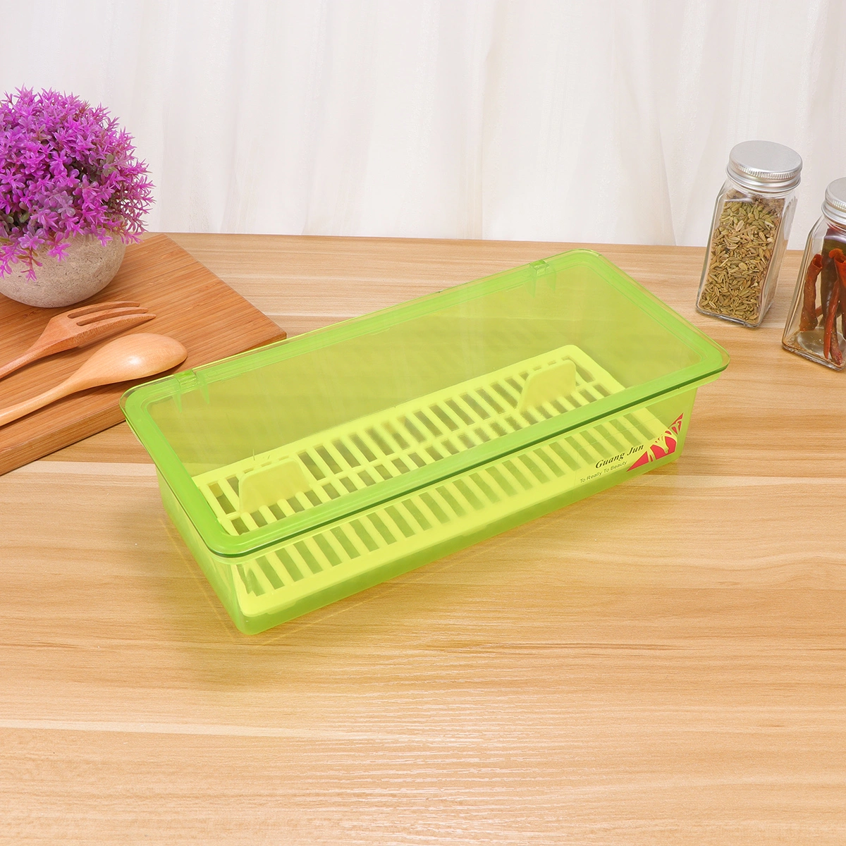Chopsticks Storage Box Kitchen Forks Organizing Storage Box Chopsticks Drain Storage Box (Green)