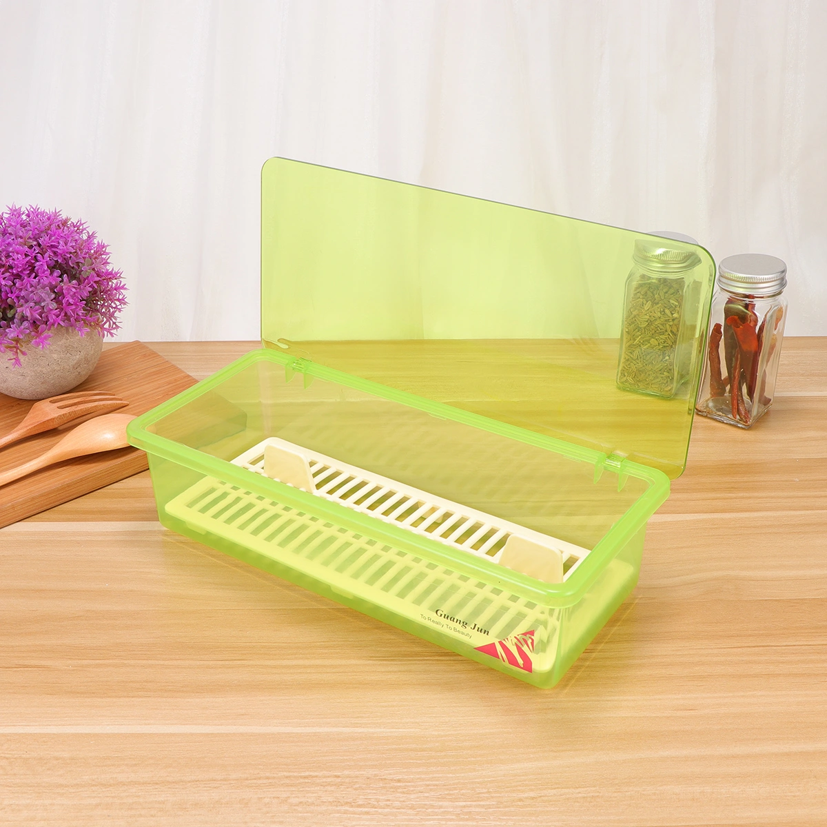 Chopsticks Storage Box Kitchen Forks Organizing Storage Box Chopsticks Drain Storage Box (Green)