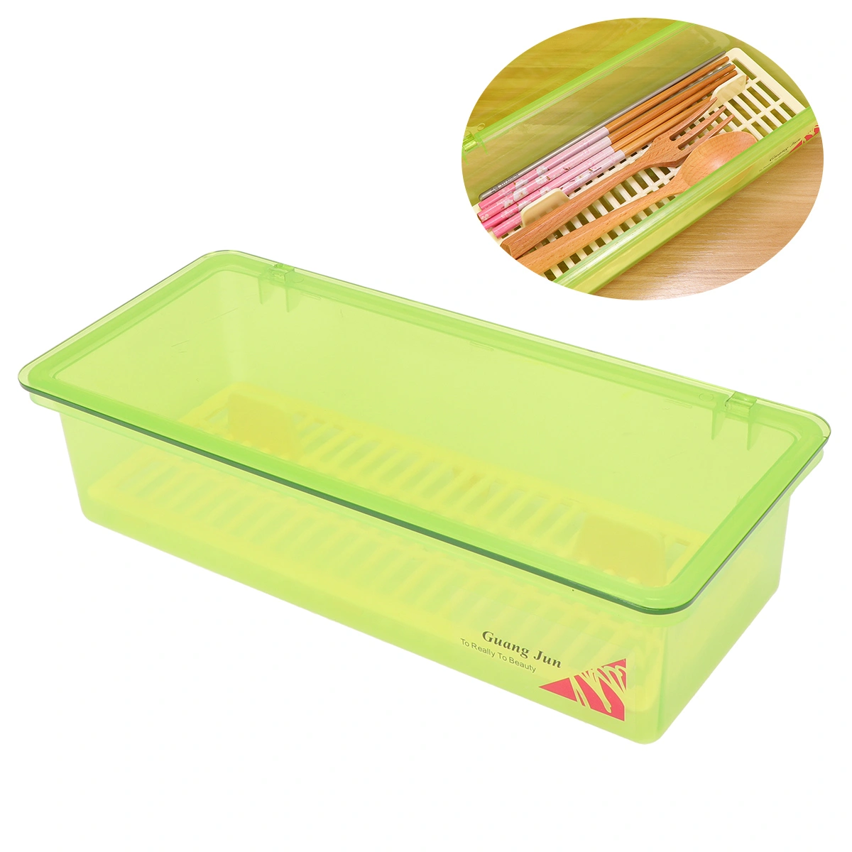 Chopsticks Storage Box Kitchen Forks Organizing Storage Box Chopsticks Drain Storage Box (Green)