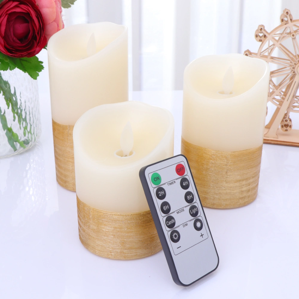 3PCS LED Candle Lights Plastic Flameless Tea Light Decoration for Christmas Wedding Home Festival Party Without Battery (Golden)