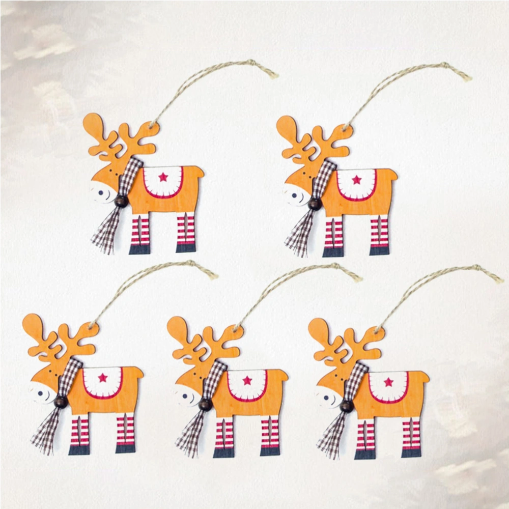 5pcs Christmas Tree Decor Wood Painted Elk Pendant Xmas Party Decor Deer Pendant Christmas Decoration for Home (Orange)