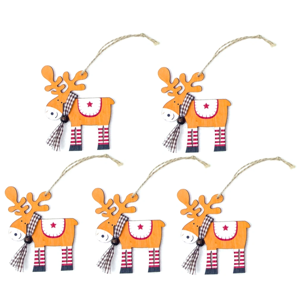 5pcs Christmas Tree Decor Wood Painted Elk Pendant Xmas Party Decor Deer Pendant Christmas Decoration for Home (Orange)