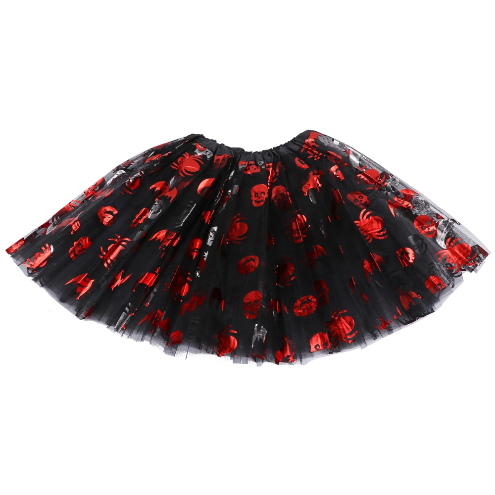 1pc Halloween Costume Children Classic Tutu Skirt Three Layer Tulle Skirt for Halloween Festival Stage Show (Bronze Red Skull Style for Children)