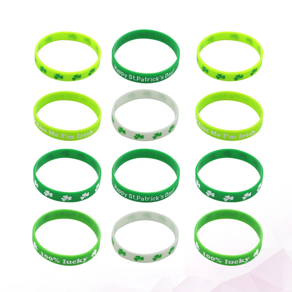 24pcs St. Patrick's Day Bracelet Wristbands Party Hand Decoration Festival Presents Party Supplies for Men Women (Random Mixed)