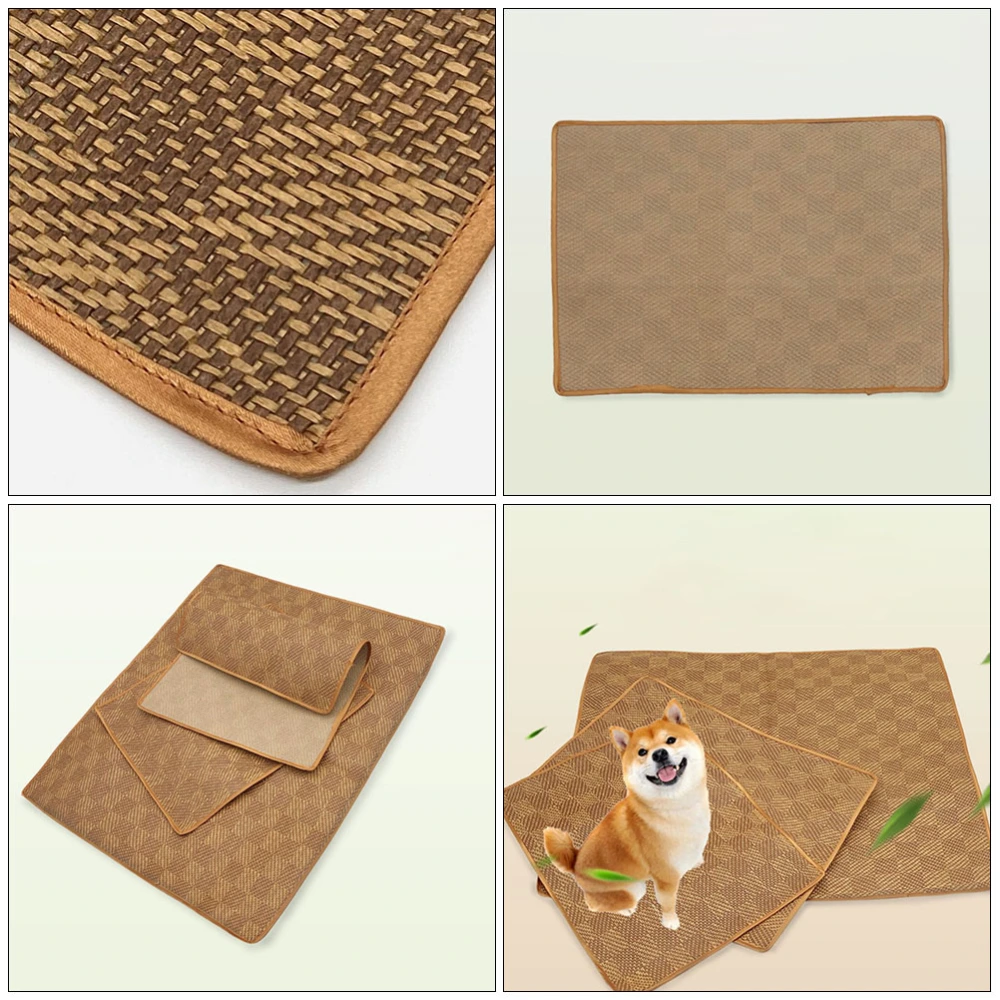 2Pcs Pet Cooling Mat Summer Dog Cooling Mat Rattan Woven Pet Mat Puppy Sleeping Mat