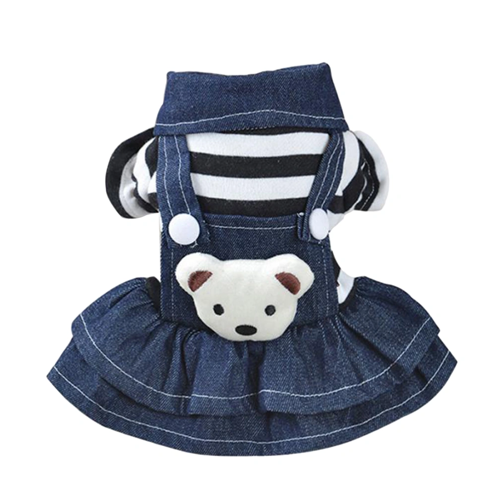 Dog Apparel Small Pet Dog Cat Puppy Denim Strap Bear Dress (L)