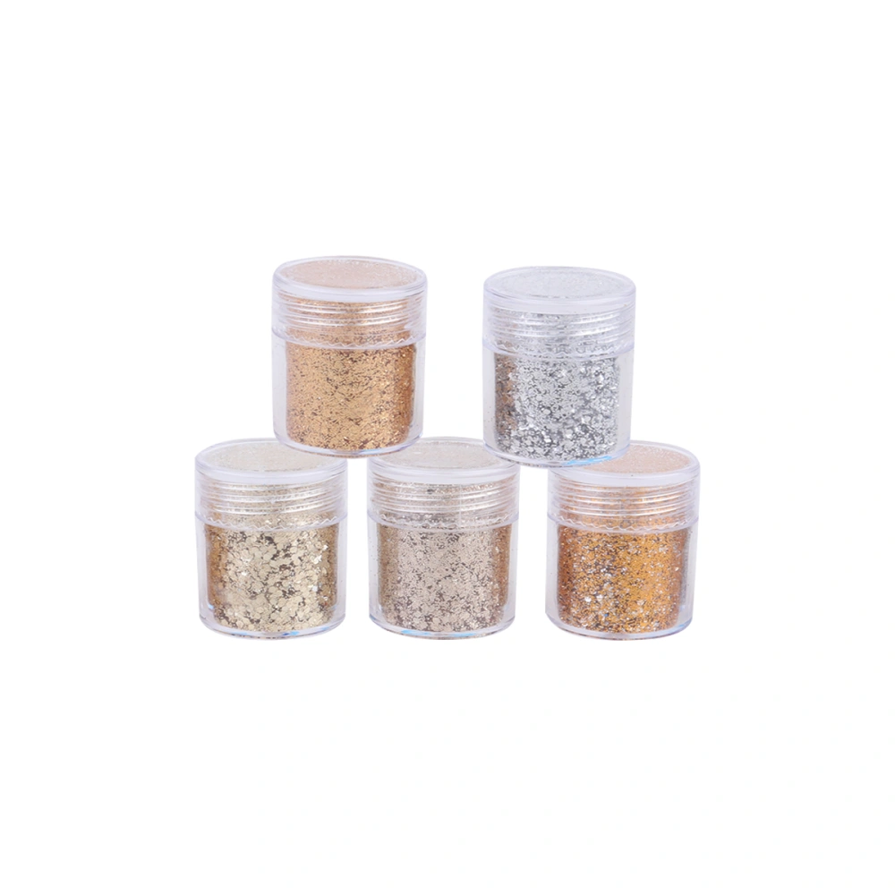 5 Pcs Nail Glitter Powder Ultra-fine Mixed 1mm/2mm/3mm Sequin Gradient Dipping Glossy Scrub Effect Nail Manicure Shimmering Powder (Champagne Silver)