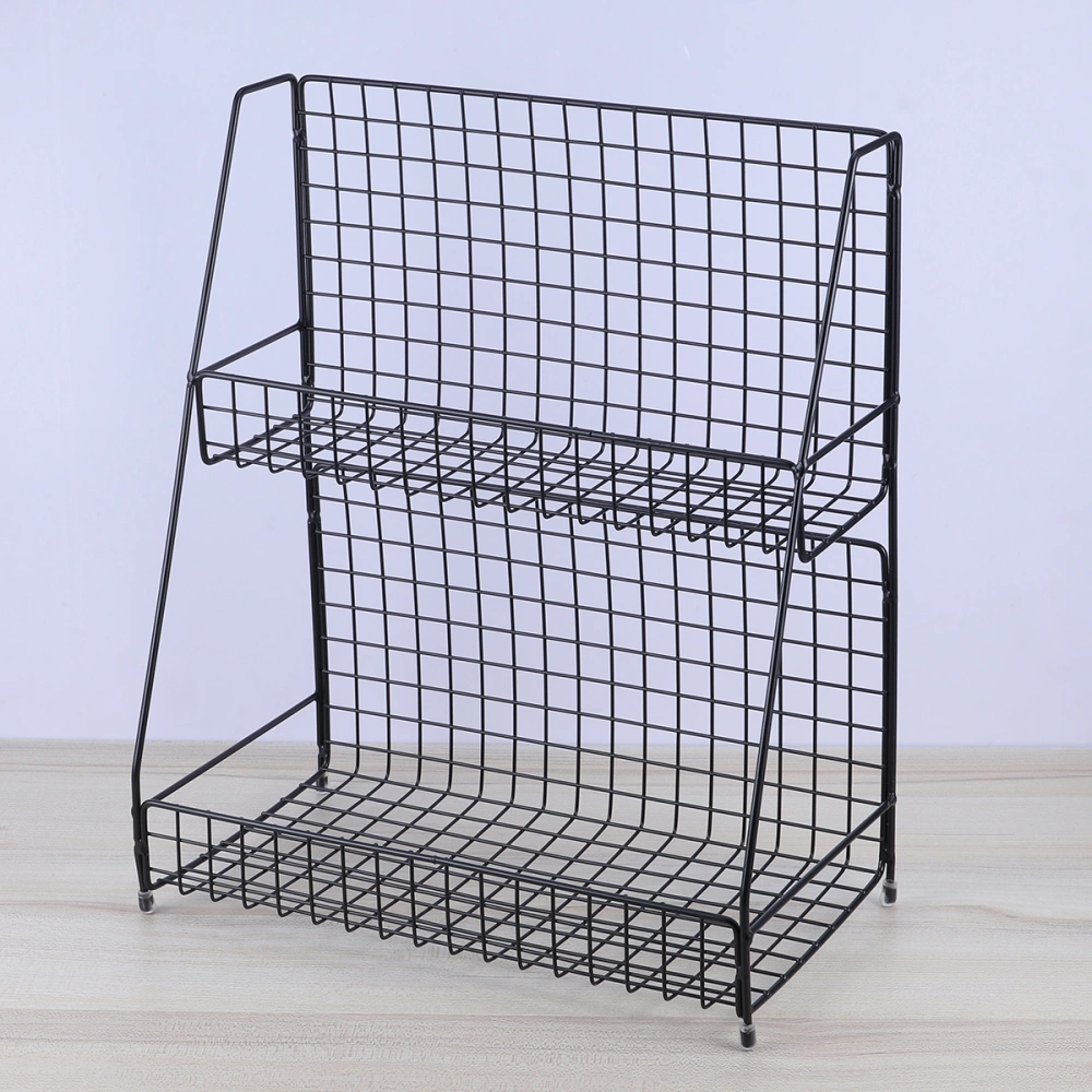 Double Layer Cosmetics Storage Rack Table Desktop Storage Rack Kitchen Storage Rack (Black)