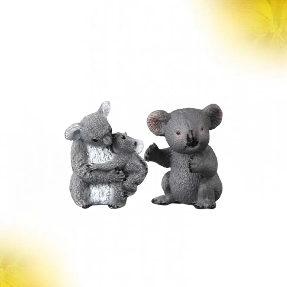 2PCS Koala Family Decorations Plastic Animal Models Simulation Koala Ornament Birthday Gift for Girls Kids