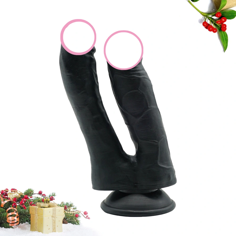 Double Sided Dildo G-Spot Stimulator with Suction Cup Vaginal Masturbator Double Head Massager Toy for Adults (Black)