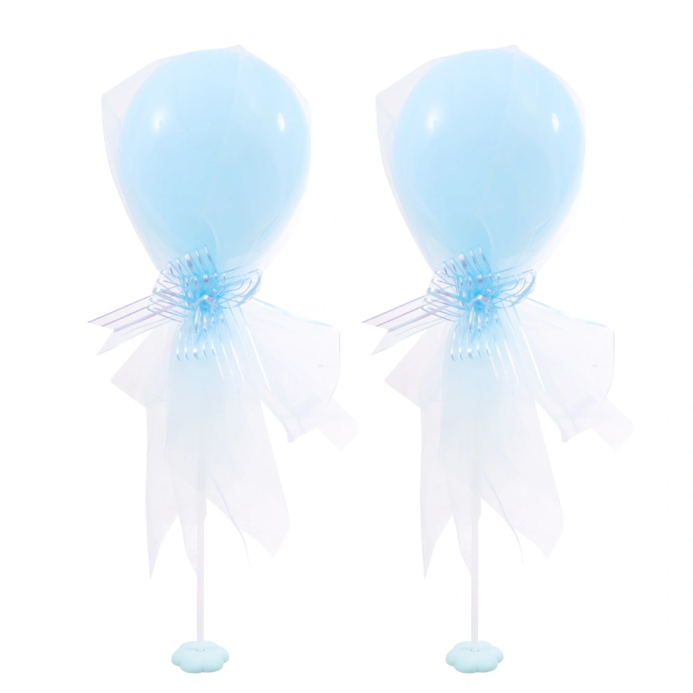 2Pcs Creative Delicate Bowknot Balloons Table Decoration Gauze Decorative Balloons for Birthday Wedding Party (Blue)