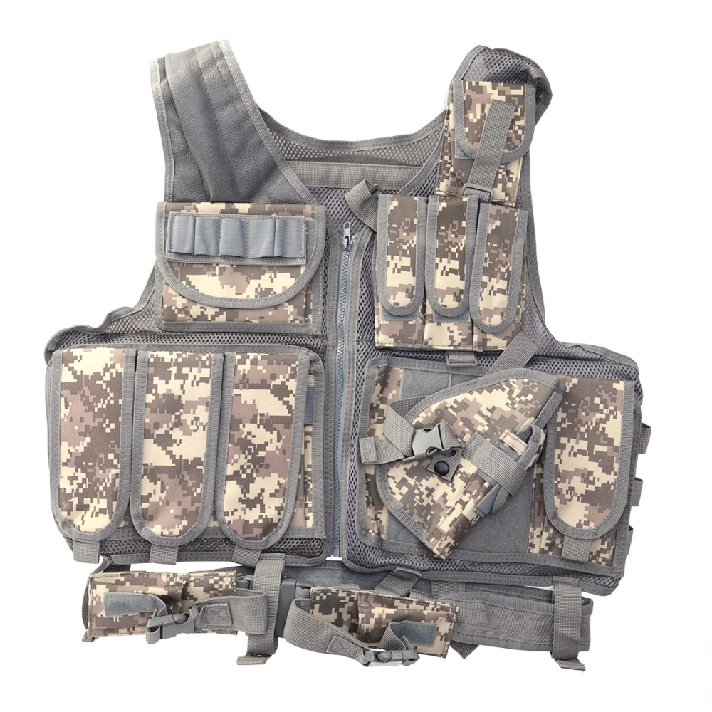 Amphibious Tactics Field Clothes Adjustable Tactical Vest Camouflage Combat Vest Breathable Combat Training Vest for Outdoor Hunting Fishing Fans(AUC Camouflage)