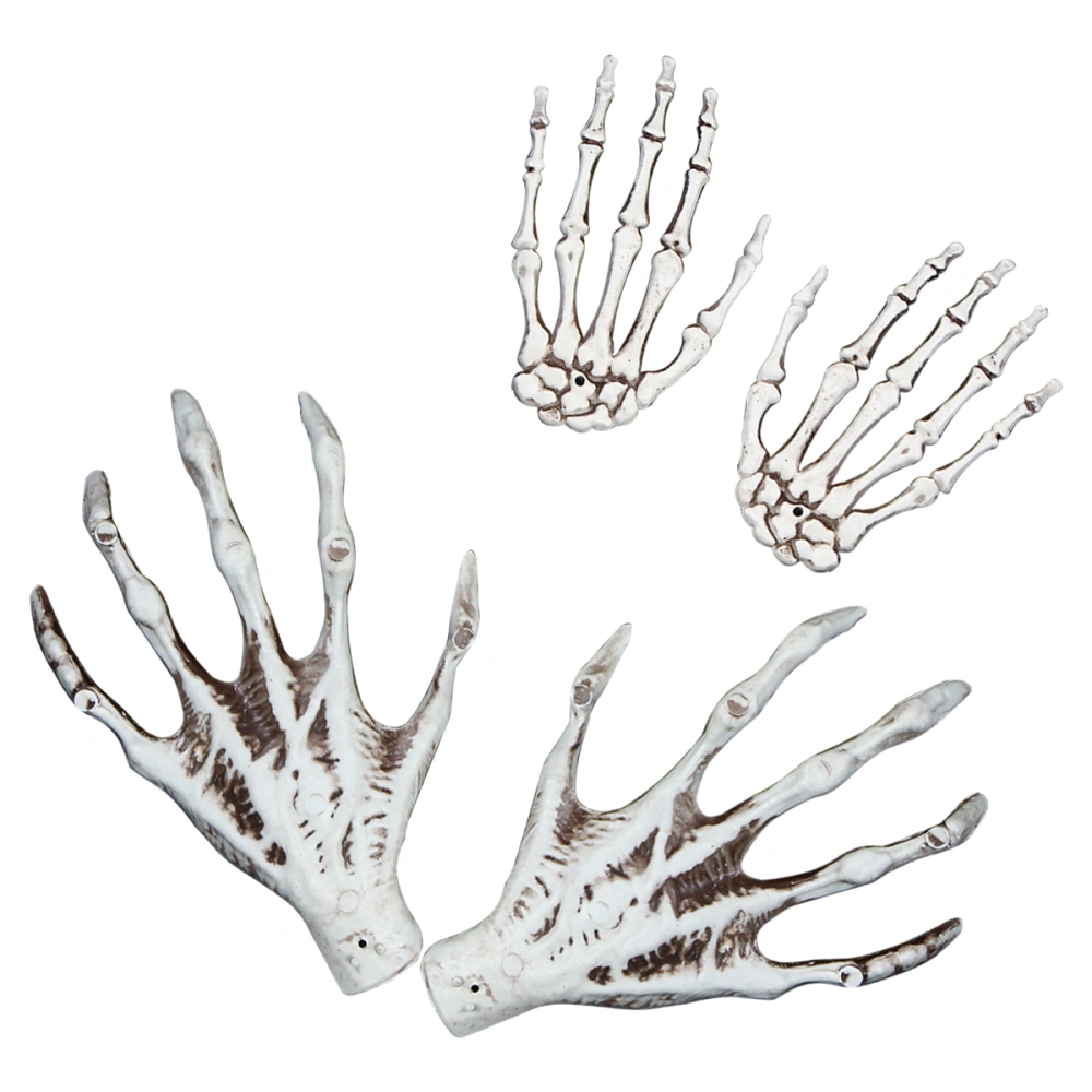 2 Pairs of Plastic Halloween Prop Stimulated Skeleton Witch Hands Bones Haunted House Decoration Prank Toy for Party