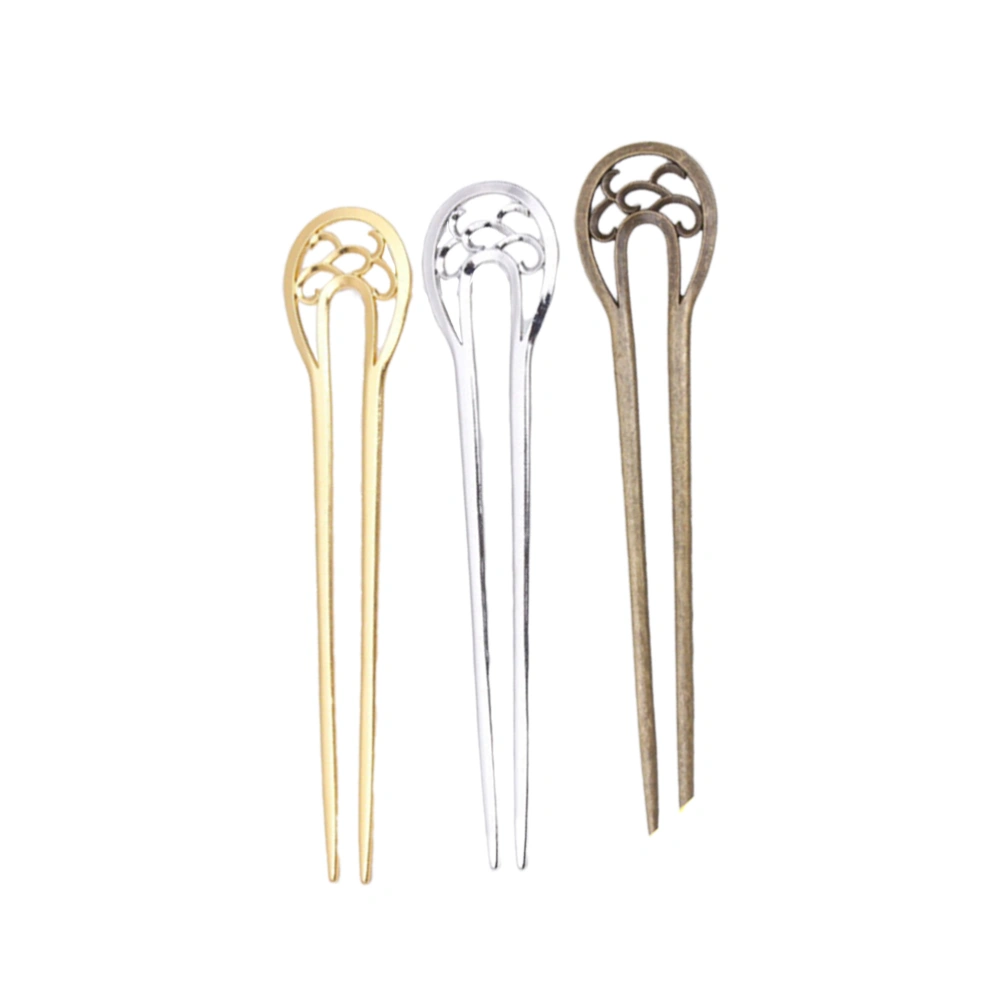 3Pcs Alloy Hairpins U-Shaped Hair Chopsticks Wace Flower Shaped Hair Sticks (Golden, White, Green)