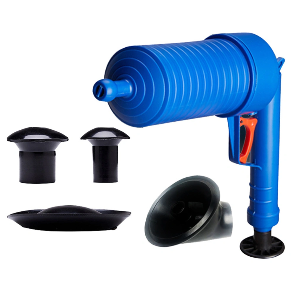 Air Pressure Drain Cleaner Sewer Cleaning Brush Kitchen Bathroom Toilet Dredge Plunger Basin Pipeline Clogged Remover Tool Set (Blue)