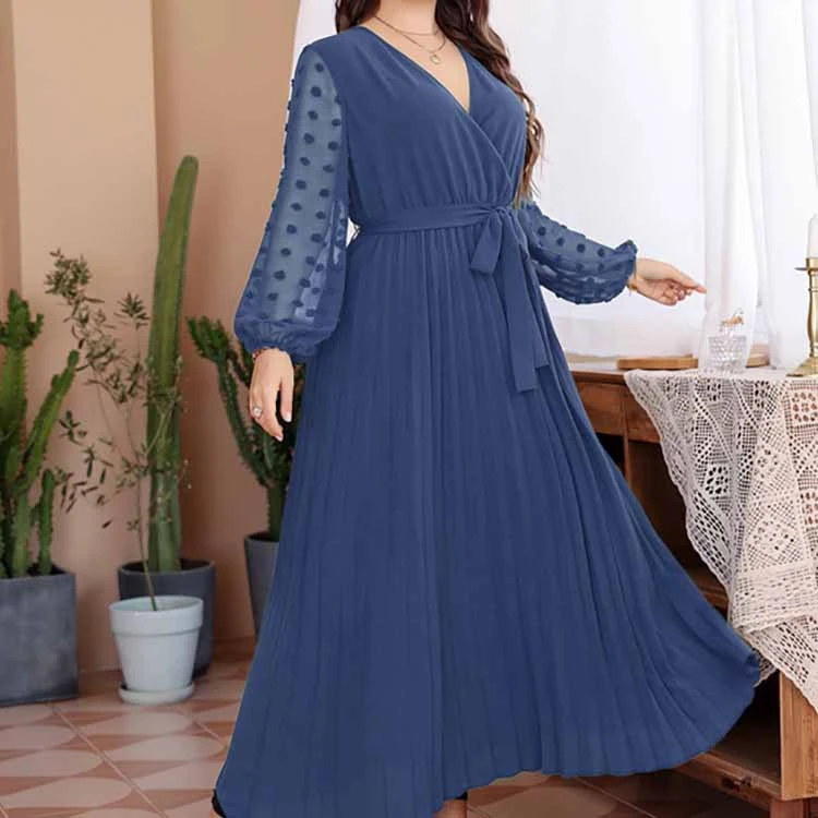 Middle East Large Size Solid Color Elastic Waist Dress