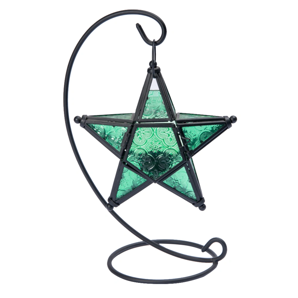 Iron Candle Holder Candlestick Glass Pentagram Aromatherapy Essential Oil Burner Decoration for Living Room Balcony Patio Porch Garden (Green)