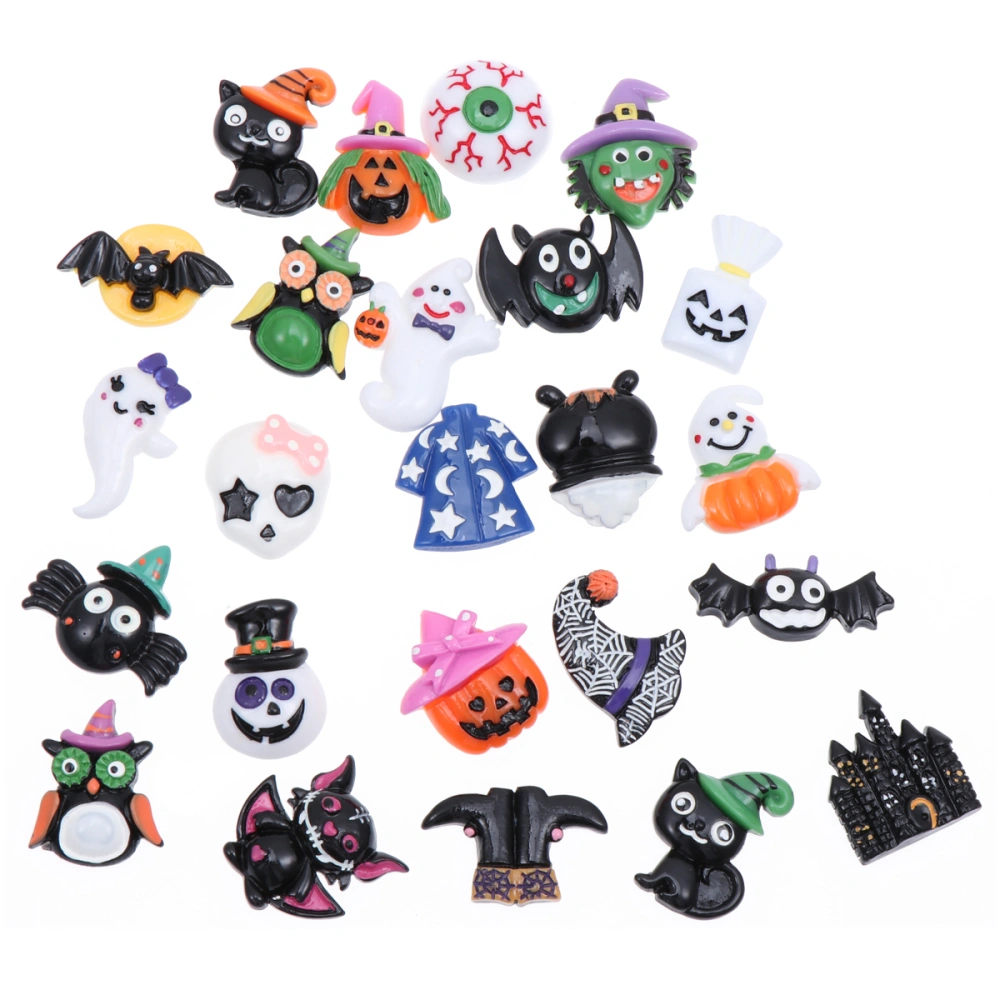 24pcs Halloween Theme DIY Embellishment Resin Flatback Patch Hair Accessories Mixed Patterns