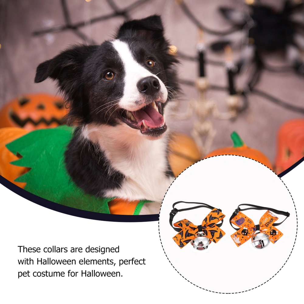 2Pcs Halloween Dog Collars Dog Bell Decoration Pet Bow Tie Collars Decor