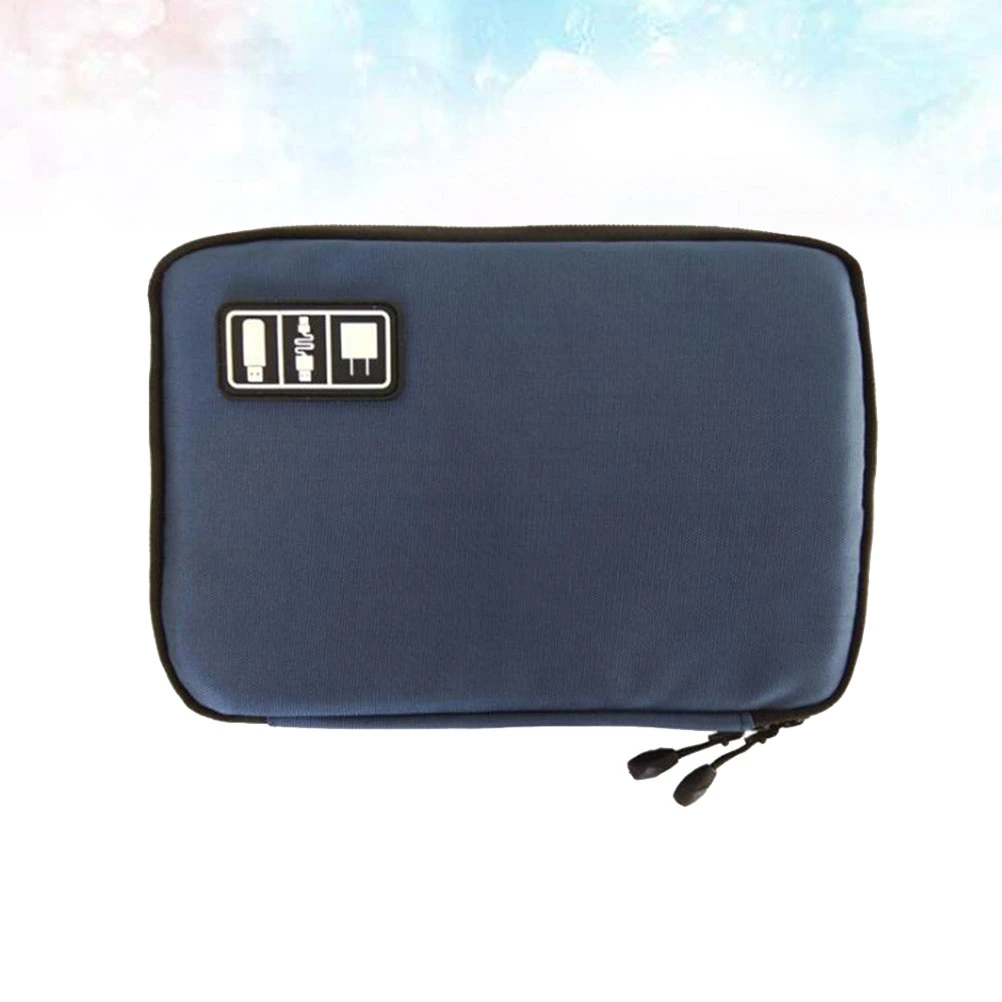 Waterproof 2 Layer USB Cable Storage Bag Electronic Organizer Digital Gadget Case (Navy)