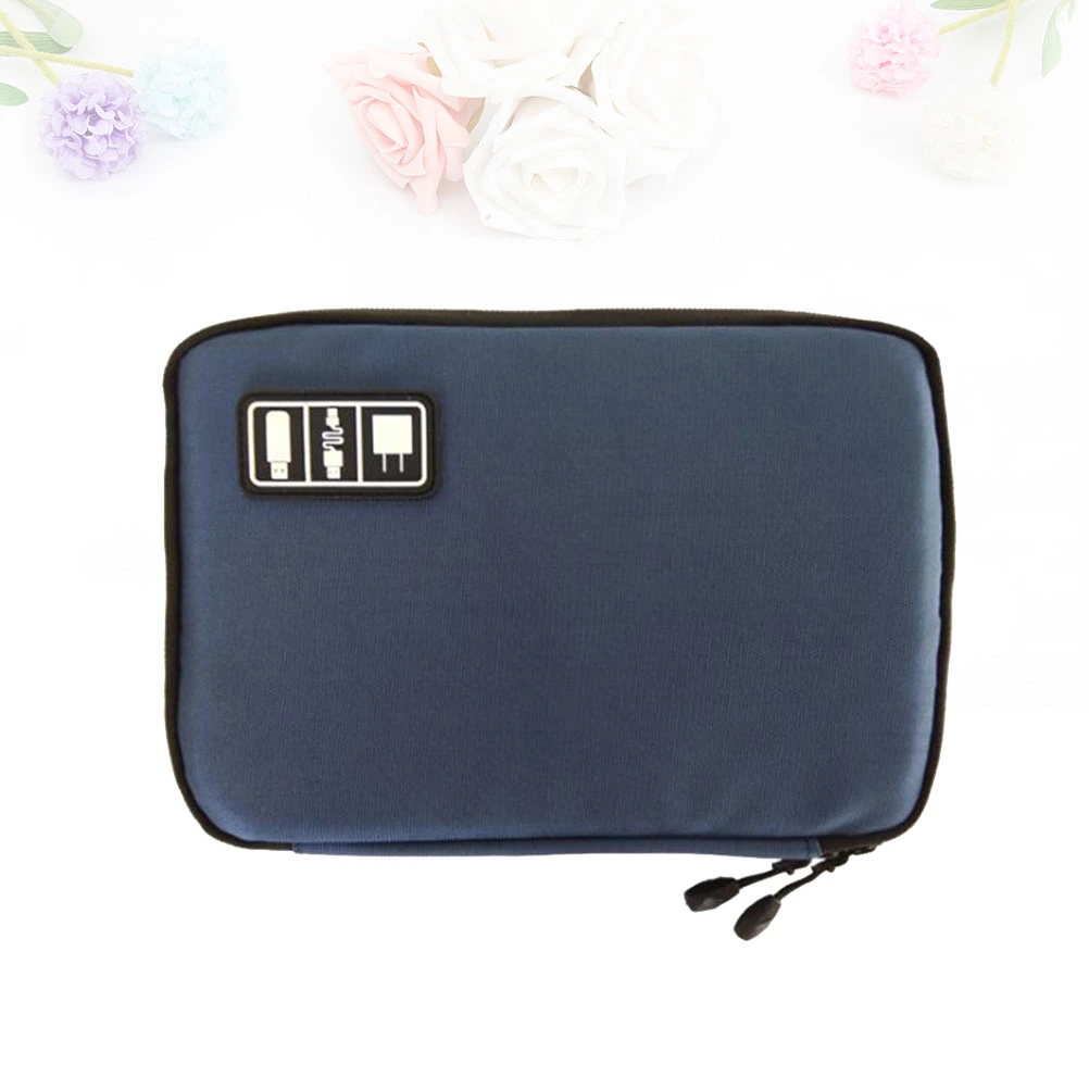 Waterproof 2 Layer USB Cable Storage Bag Electronic Organizer Digital Gadget Case (Navy)