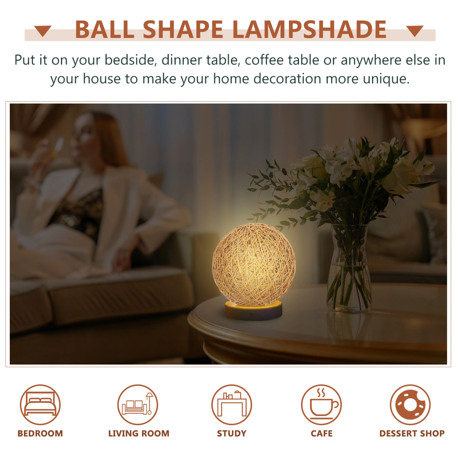Rattan Woven Lampshade Ball Shape Ceiling Light Cover Table Light Cover Lamp Accessories