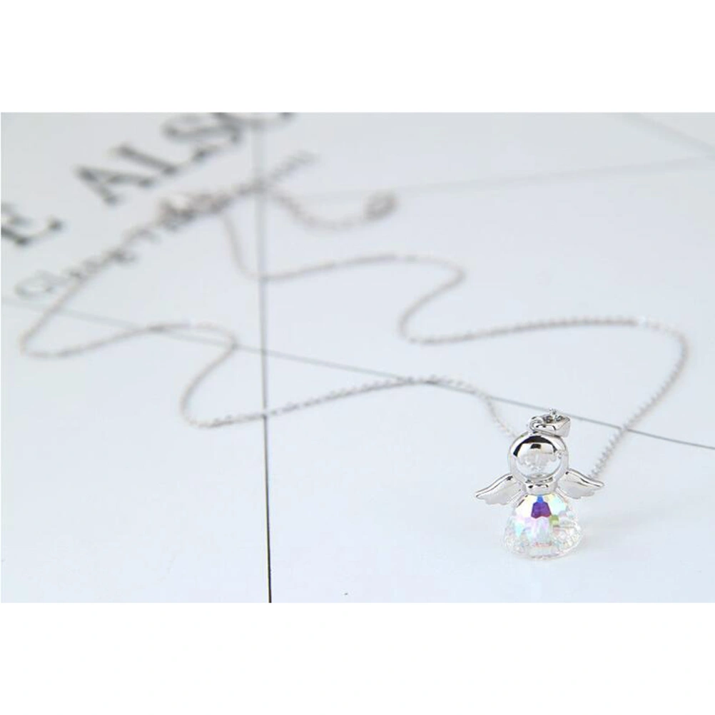 Silver Angel Necklace Sweet Love Guardian Angel Crystal Pendant Jewelry Necklace Birthday Birthstone Gifts for Women