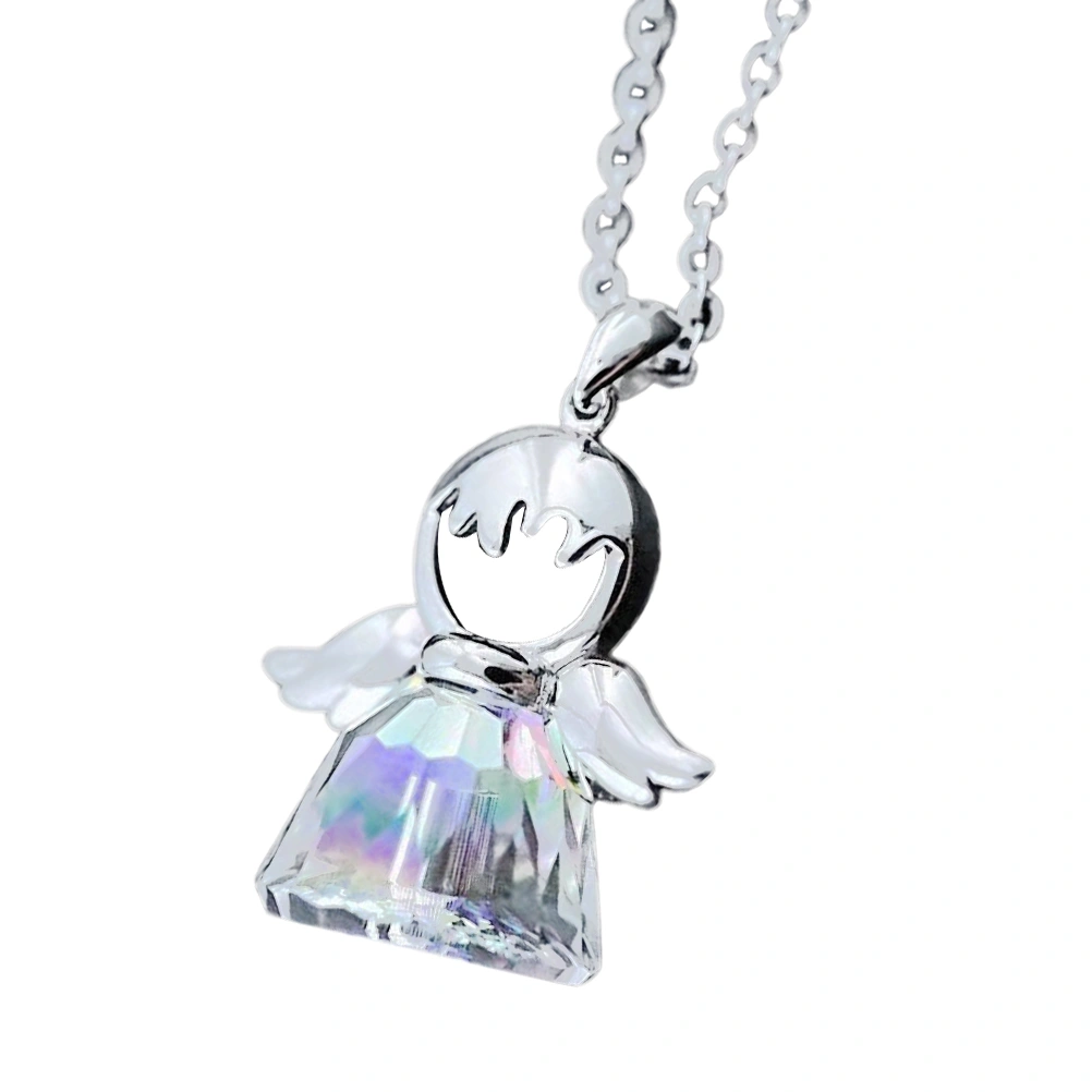 Silver Angel Necklace Sweet Love Guardian Angel Crystal Pendant Jewelry Necklace Birthday Birthstone Gifts for Women