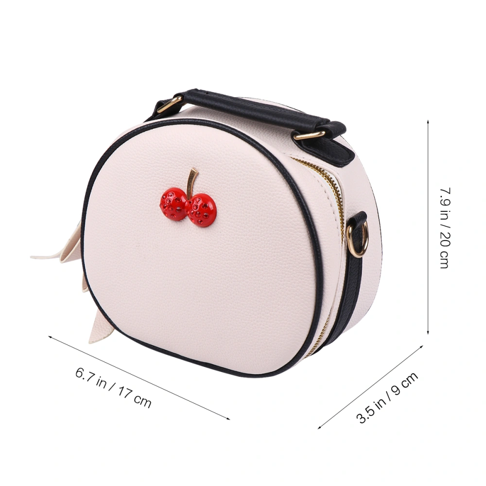 PU Cherry Design Lady Box Bag Summer Shoulder Bag Fashion Party Cross Body Bag for Woman Girl (Beige + Black)