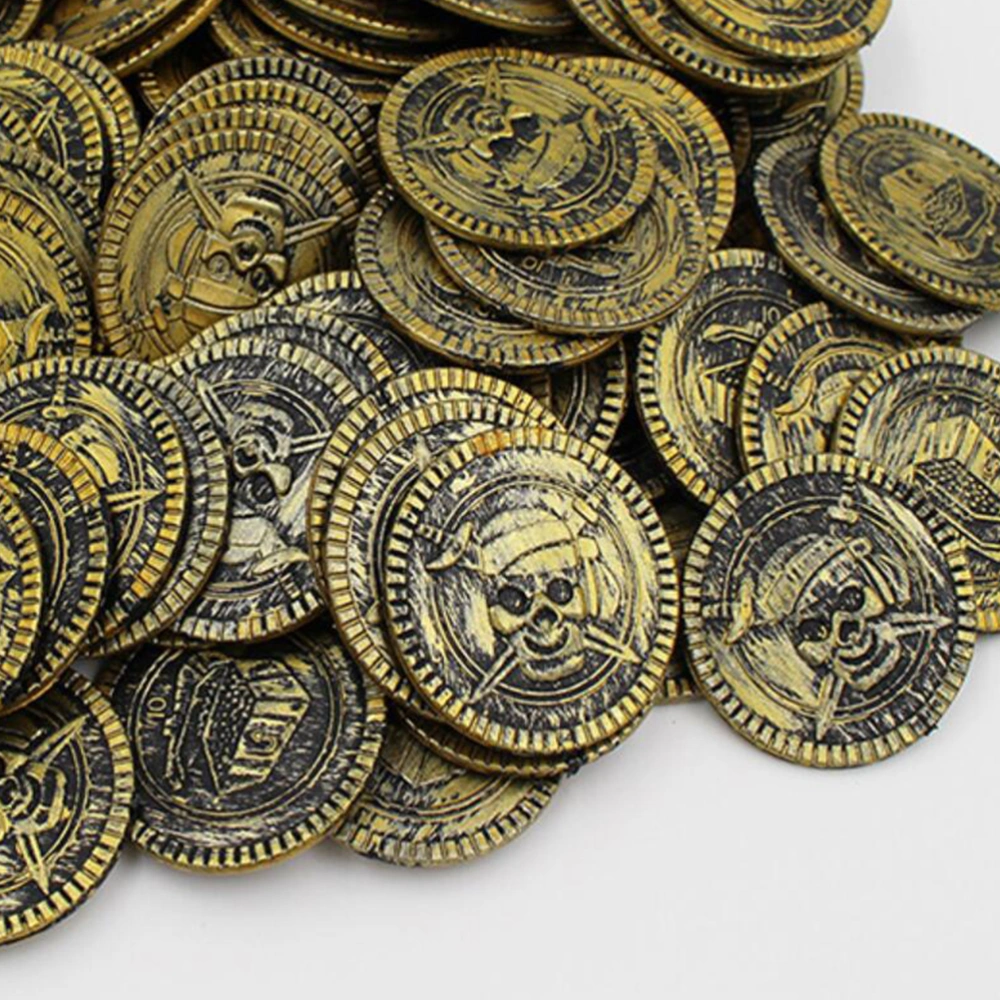 100PCS Pirate Gold Coin Game Coin Toy Chip Props Plastic Currency Toy Game Props Chips Playset Party Favor coin for Kids (Pirate Copper Coin 100)